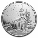 1 oz Silver Round - Church Scene "Christmas Begins With Christ"