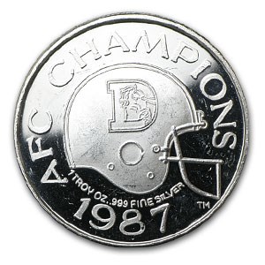 1 oz Silver Round - Denver Broncos (AFC Champions 1987)
