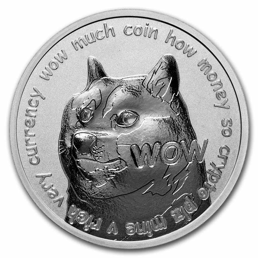Moneda Plata Criptomoneda Dogecoin 1oz Argent Cryptocurrency Bitcoin silbermunze 