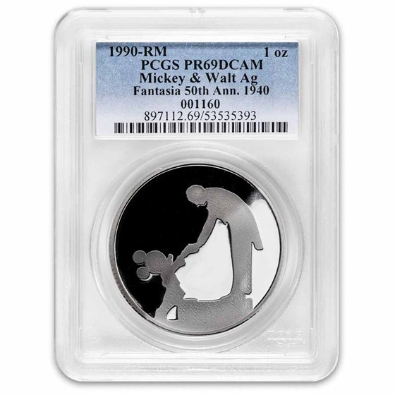 1 oz Silver Round - Fantasia 50th Ann. (Walt/Mickey, PR-69 PCGS)