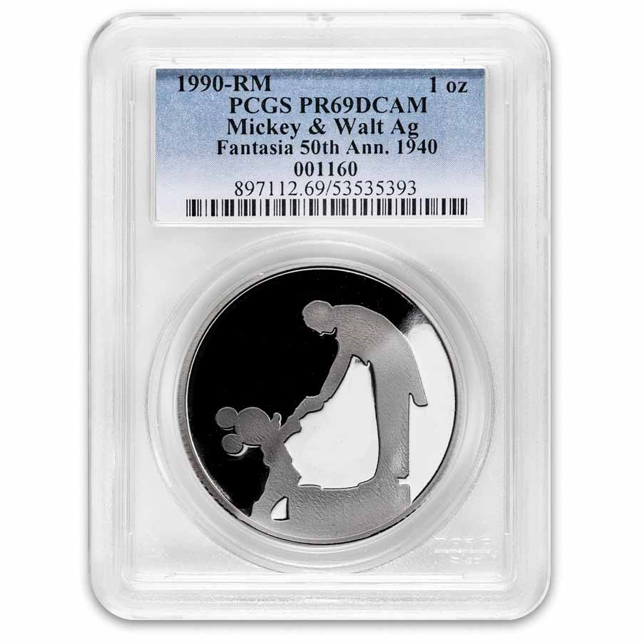 1 oz Silver Round - Fantasia 50th Ann. (Walt/Mickey, PR-69 PCGS)