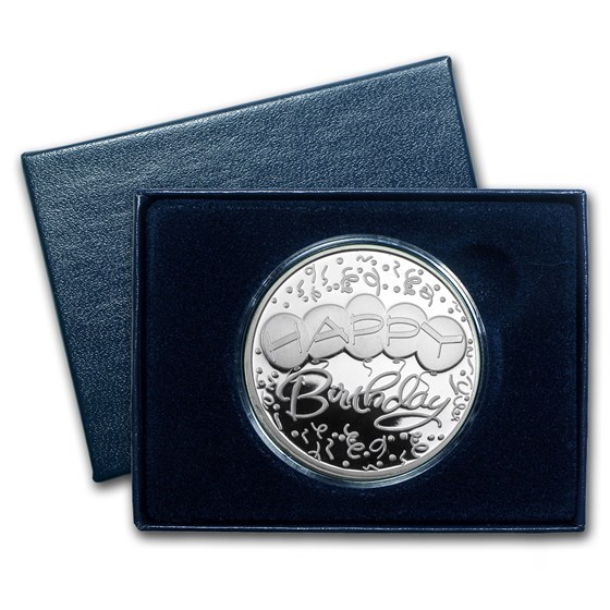 1 oz Silver Round - Happy Birthday Balloons (Box & Caps)