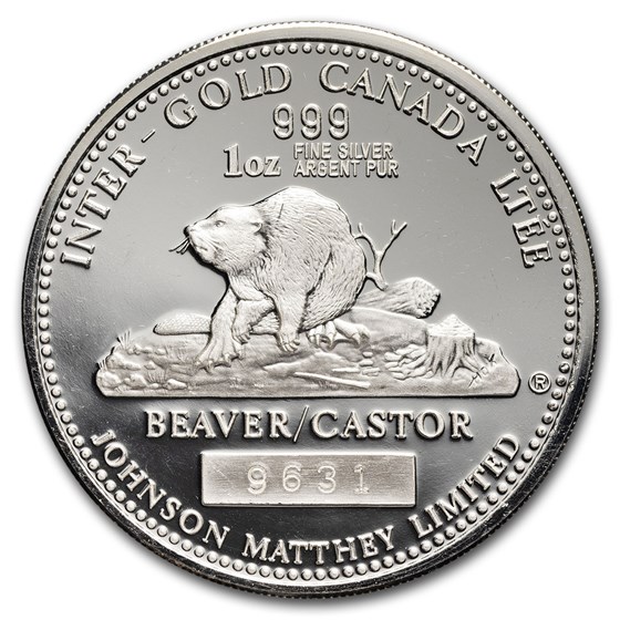 1 oz Silver Round - Johnson Matthey (Beaver Castor, Edward VII) 1 oz Silver Round - Johnson Matthey (Beaver Castor, Edward VII)