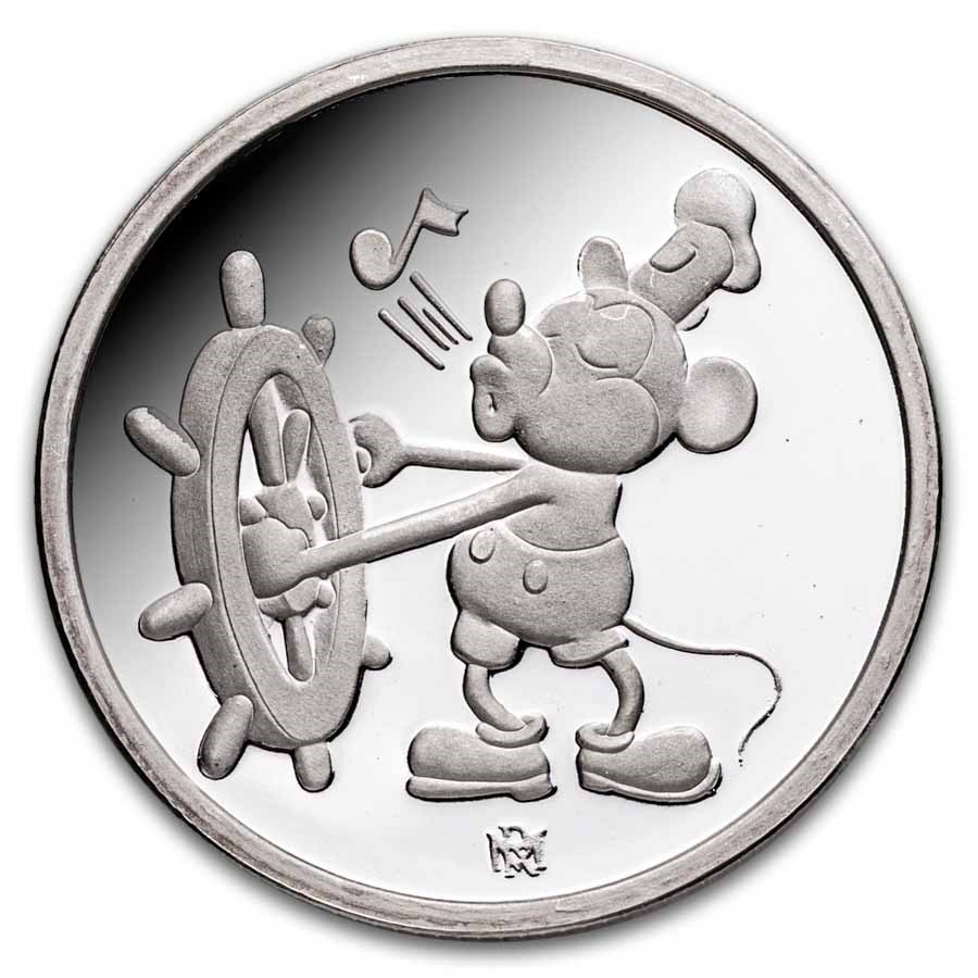 1 oz Silver Round - Mickey Mouse 60 Years Steamboat Willie