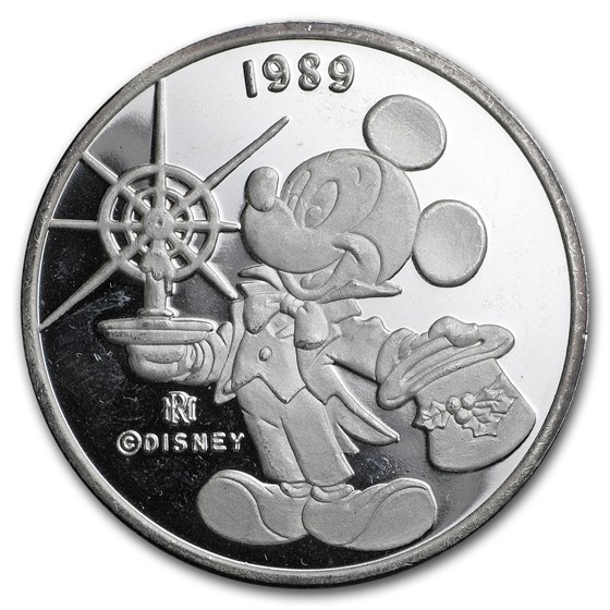 1 oz Silver Round - Mickey/Pluto - Christmas/New Year