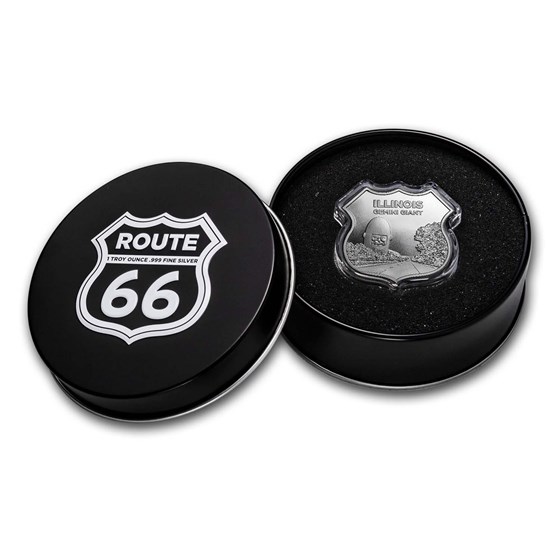 1 oz Silver Round - Route 66 Illinois Gemini Giant w/Gift Box Tin 1 oz Silver Round - Route 66 Illinois Gemini Giant w/Gift Box Tin