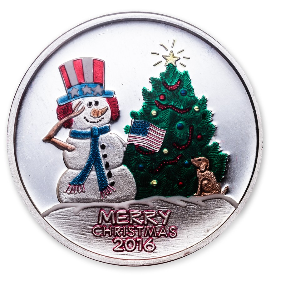 Buy 1 oz Silver Round - Snowman Cartoon (Enameled, w/Blue Pouch/Cap ...