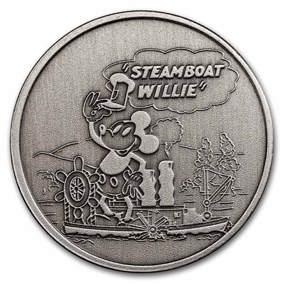 1 oz Silver Round - Steamboat Willie (Antiqued) 1 oz Silver Round - Steamboat Willie (Antiqued)