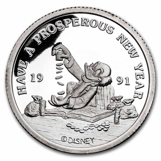 1 oz Silver Round - Walt Disney/Mickey's Prosperous New Year 1990