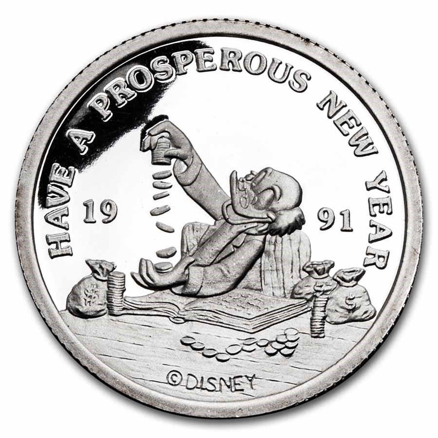1 oz Silver Round - Walt Disney/Mickey's Prosperous New Year 1990
