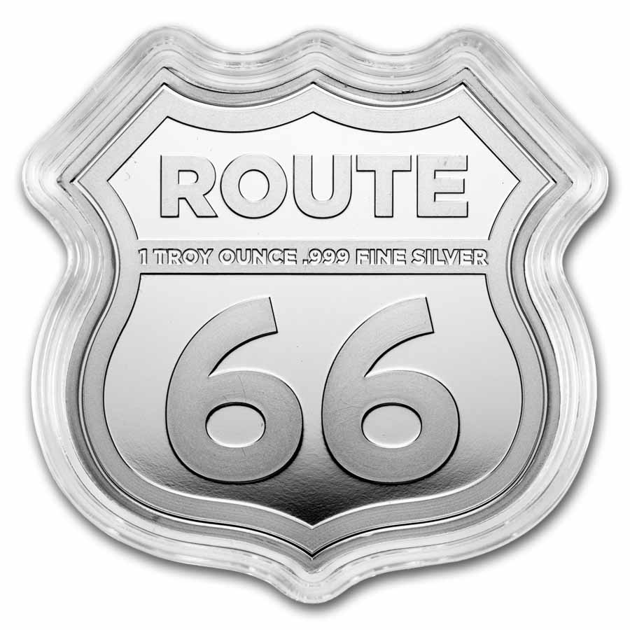 Buy 1 oz Silver Route 66 100th Ann Shield (w/ Tin) | APMEX