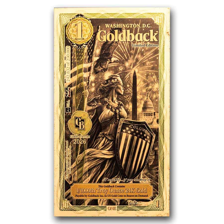 1 Washington D.C. Goldback Gold Note 24K (100 Pack)