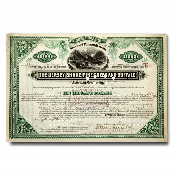 $10,000 Bond Jersey Shore, Pine Creek & Buffalo Rail (Vanderbilt) $10,000 Bond Jersey Shore, Pine Creek & Buffalo Rail (Vanderbilt)