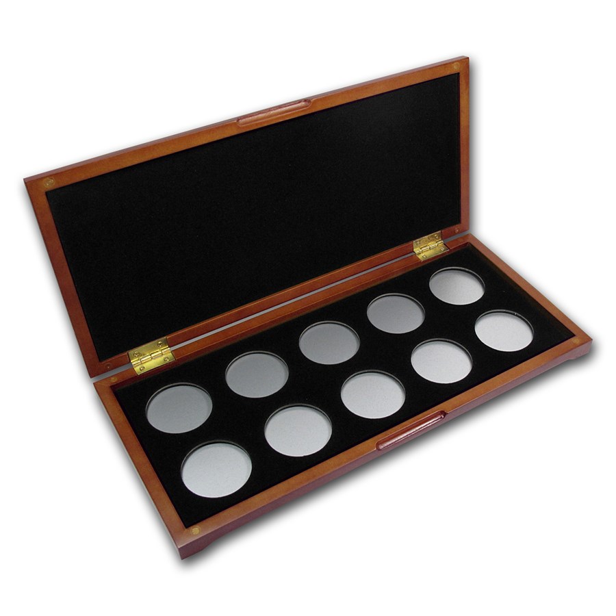 10 coin Wood Presentation Box (Silver) - H style Holders