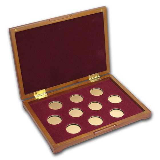 10 coin Wood Presentation Box (Small Gold Coins)