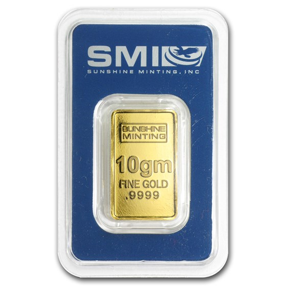 10 gram Gold Bar - Sunshine Minting Old Design (In TEP Packaging) 10 gram Gold Bar - Sunshine Minting Old Design (In TEP Packaging)