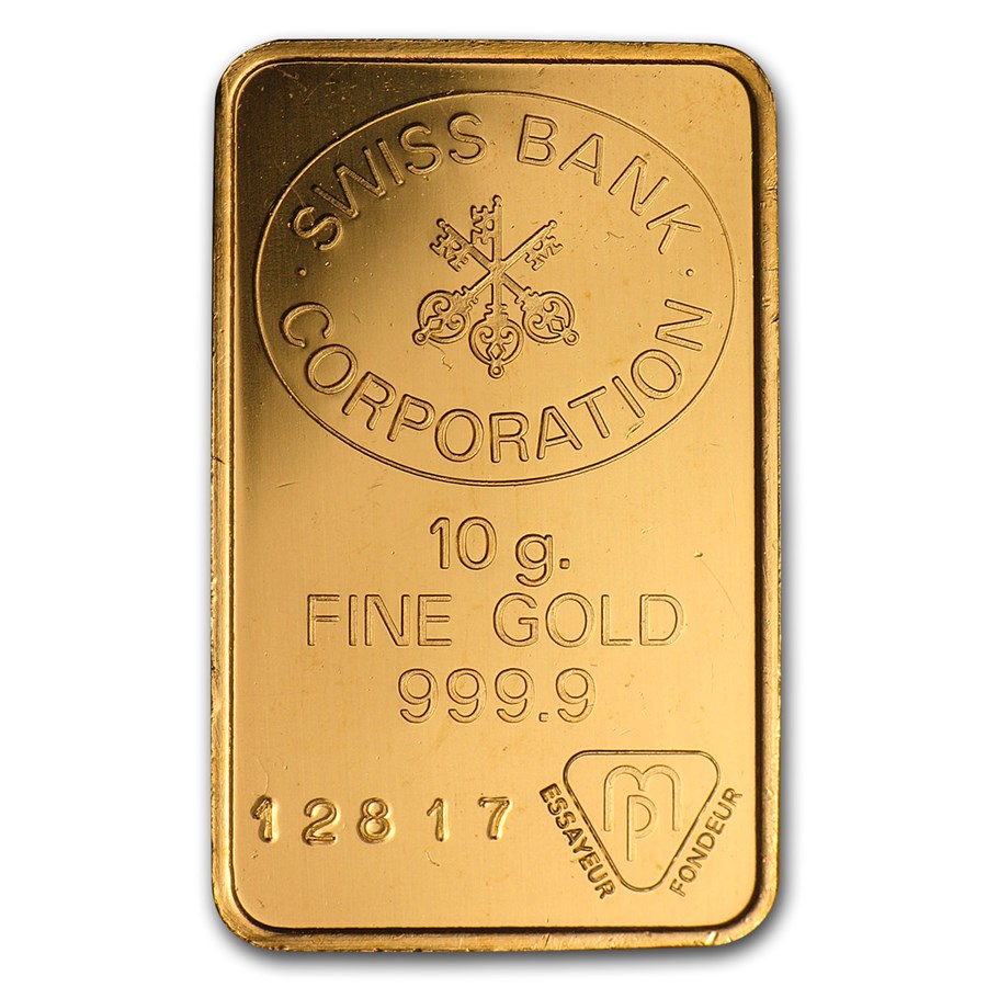 10 gram Gold Bar - Swiss Bank Corporation