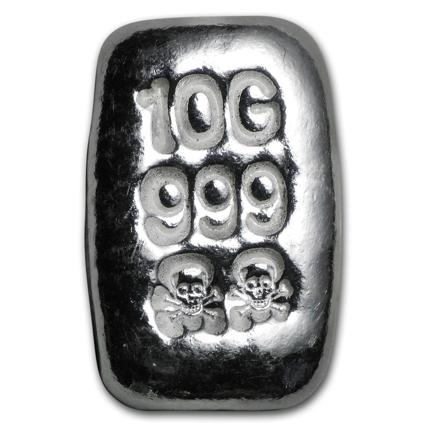 Buy 10 gram Hand Poured Bar - Double Stamped Skull & Bones | APMEX