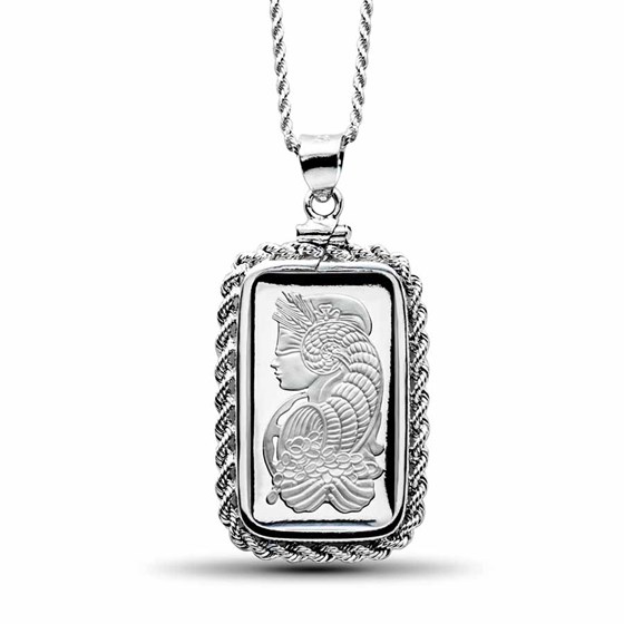 10 gram Silver - PAMP Suisse Fortuna Rope Pendant (w/Chain)