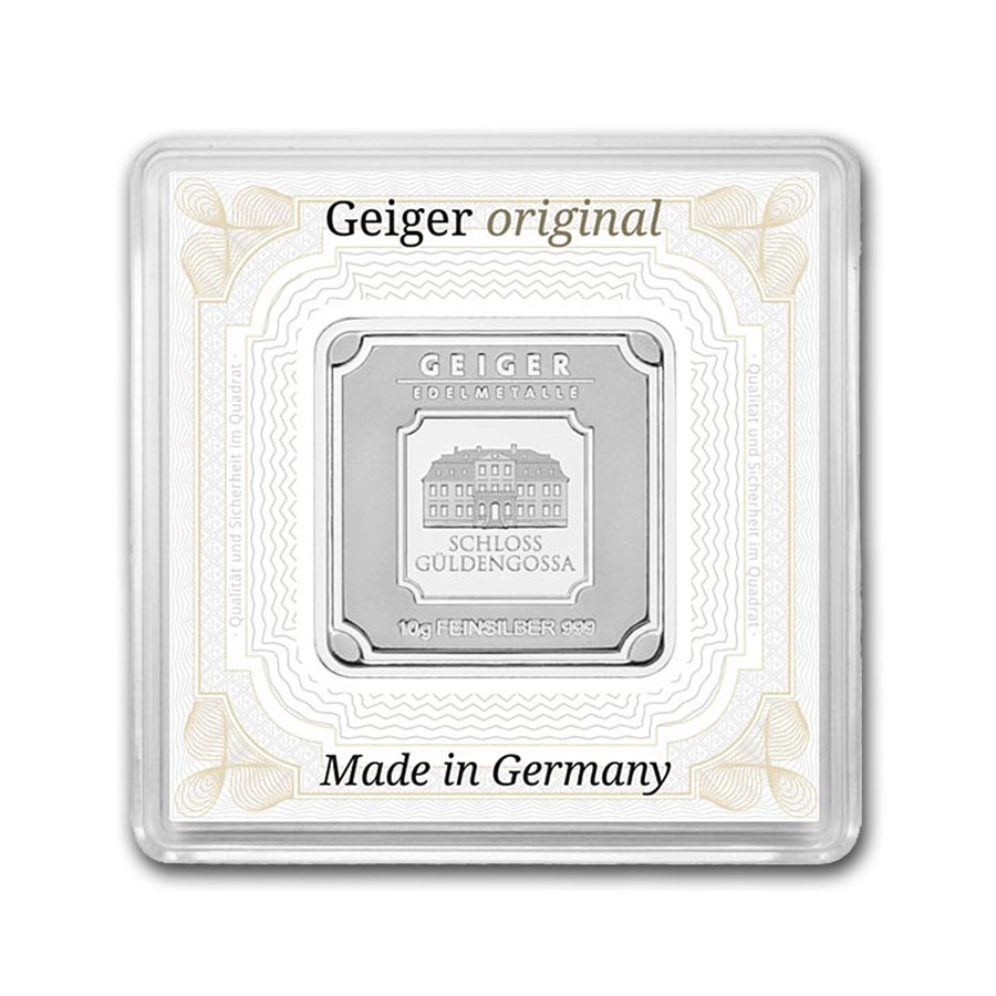 10 gram Silver Square - Geiger Edelmetalle (Encapsulated w/Assay)