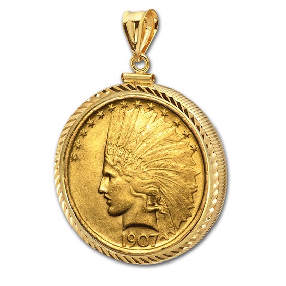 $10 Indian Gold Eagle Pendant (Diamond-ScrewTop Bezel) $10 Indian Gold Eagle Pendant (Diamond-ScrewTop Bezel)