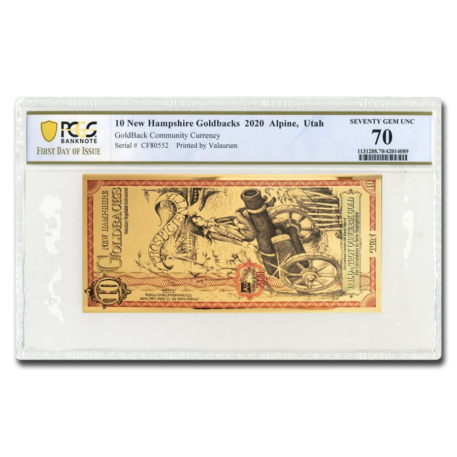 10 N Hampshire Goldback - Aurum Gold Foil Note 24k MS-70 PCGS FDI