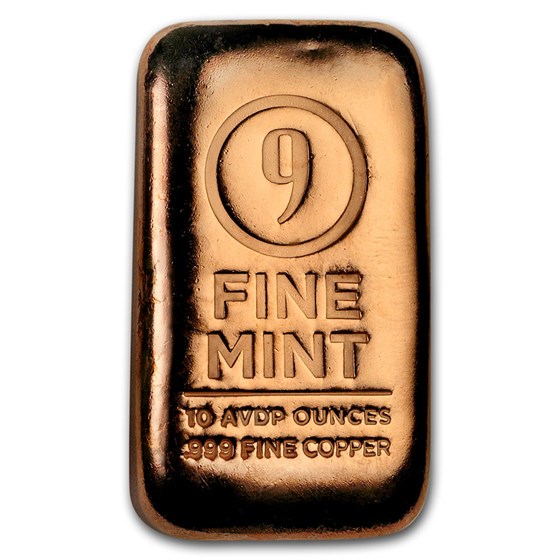 10 oz Cast-Poured Copper Bar - 9Fine Mint 10 oz Cast-Poured Copper Bar - 9Fine Mint