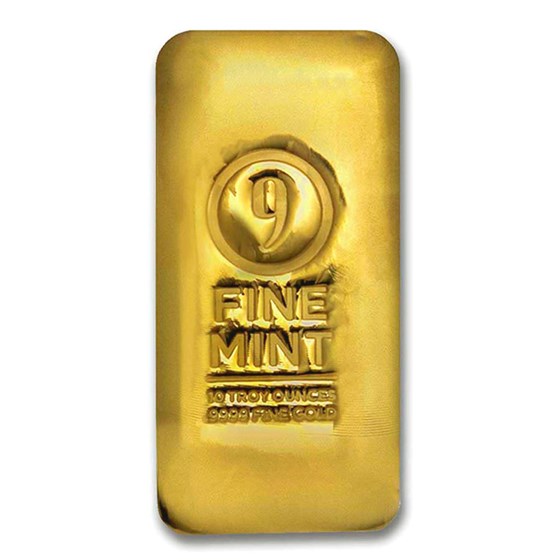 10 oz Cast Poured Gold Bar - 9Fine Mint