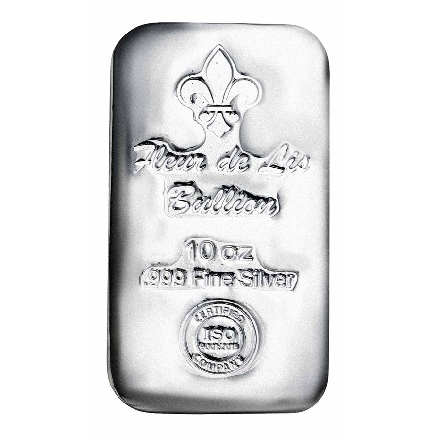 10 oz Cast-Poured Silver Bar - Fleur de Lis Bullion