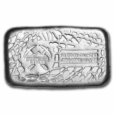 Buy 10 oz Cast-Poured Silver Bar - Pioneer Metals | APMEX Buy 10 oz Cast-Poured Silver Bar - Pioneer Metals | APMEX
