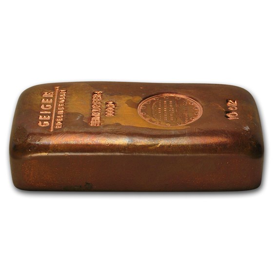 Buy 10 oz Copper Bar Geiger (Poured, .9999 Fine, Tarnished) APMEX