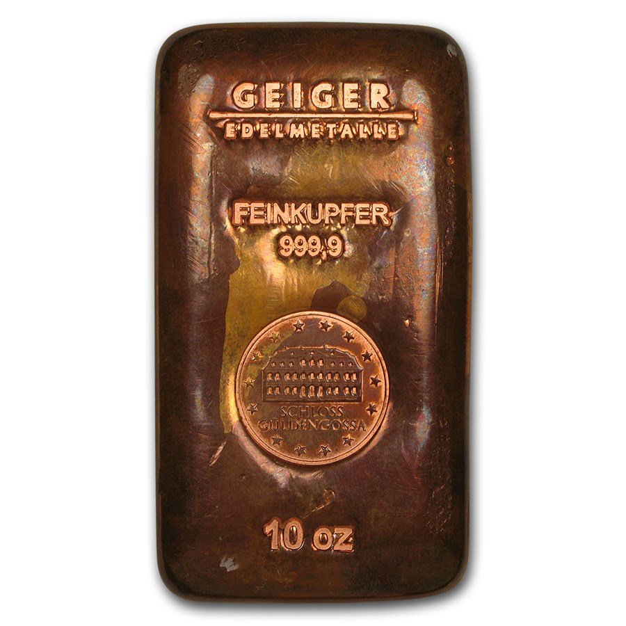 Buy 10 oz Copper Bar Geiger (Poured, .9999 Fine, Tarnished) APMEX