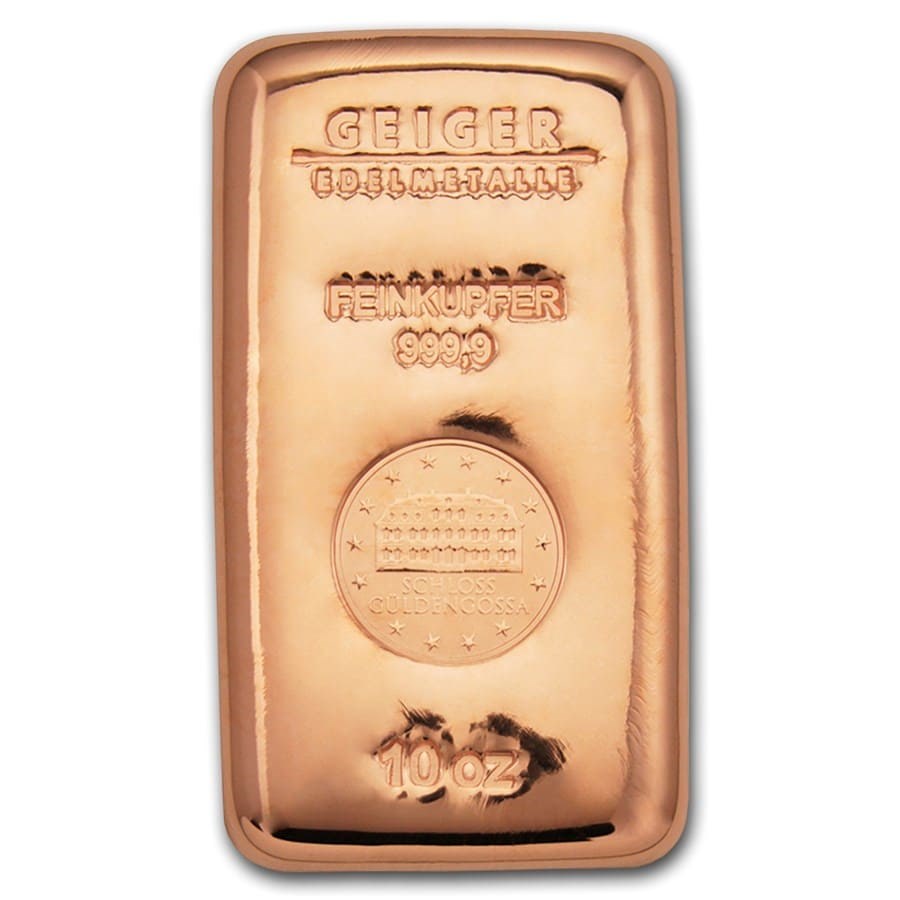 10 oz Copper Bar - Geiger (Poured, .9999 Fine)