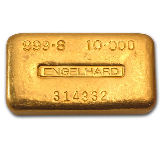 10 oz Gold Bar - Engelhard (Loaf-Style/Poured, 999.8 Fine) 10 oz Gold Bar - Engelhard (Loaf-Style/Poured, 999.8 Fine)