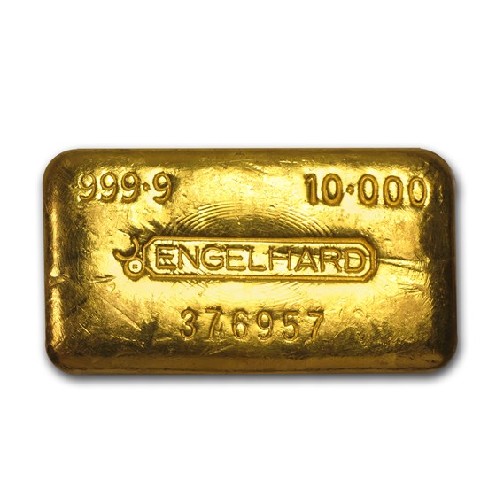 10 oz Gold Bar - Engelhard (Poured/Loaf-Style, Bull Logo)