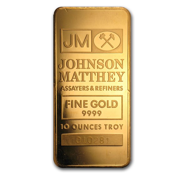 10 oz Gold Bar - Johnson Matthey (Pressed, Logo Back) 10 oz Gold Bar - Johnson Matthey (Pressed, Logo Back)