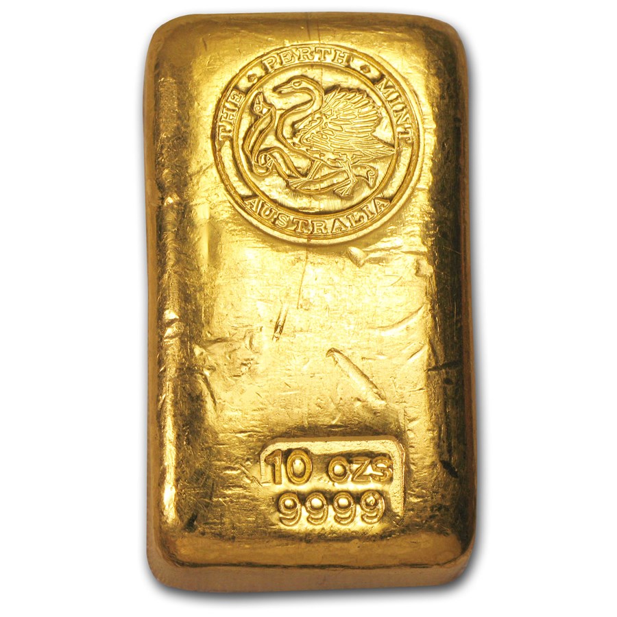 10 oz Gold Bar - Perth Mint (Poured, Old Style Swan)