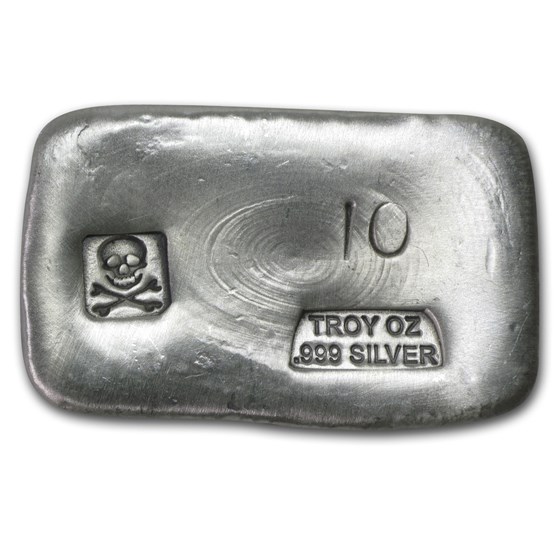 10 oz Hand Poured Silver Bar - PG & G (Skull & Bones)