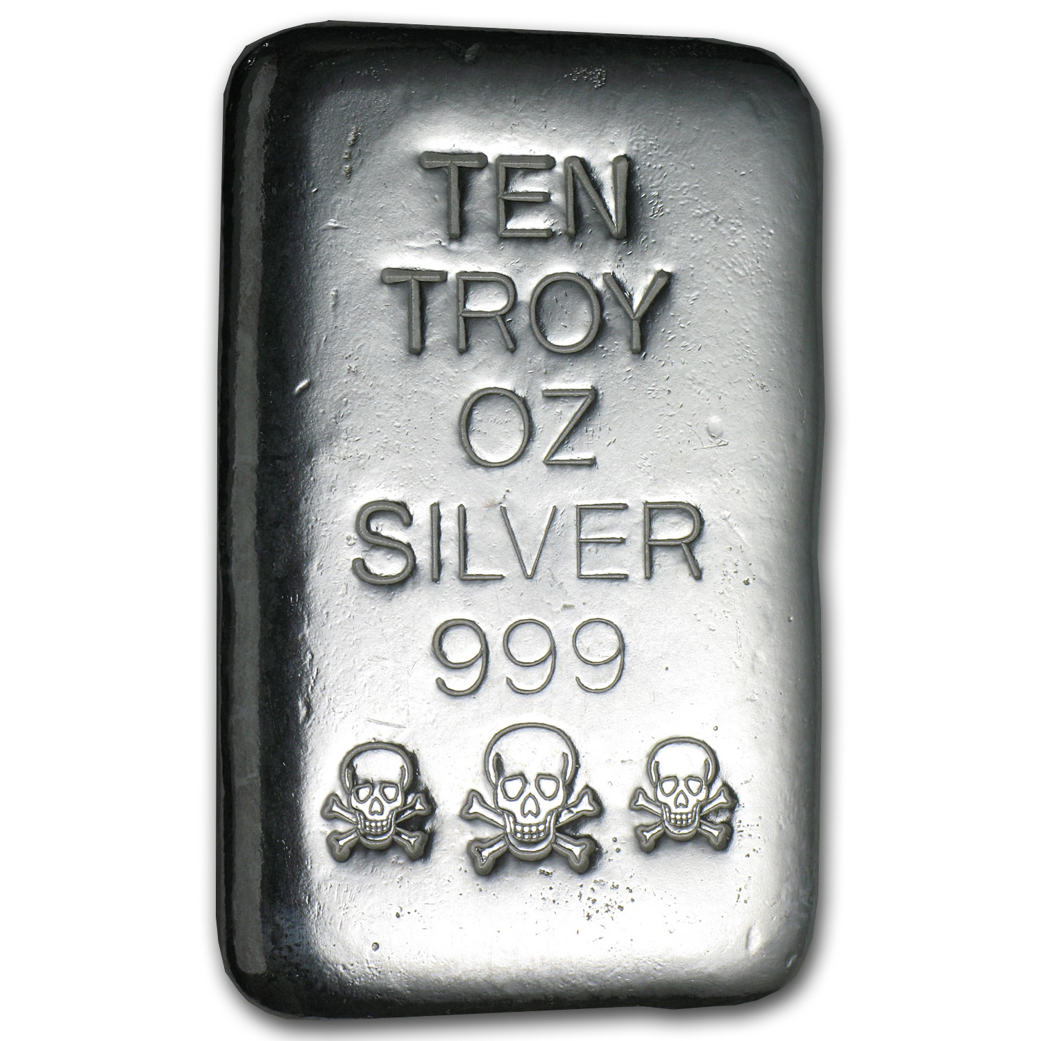 Buy 10 oz Hand Poured Silver Bar - Triple Stamped Skull & Bones