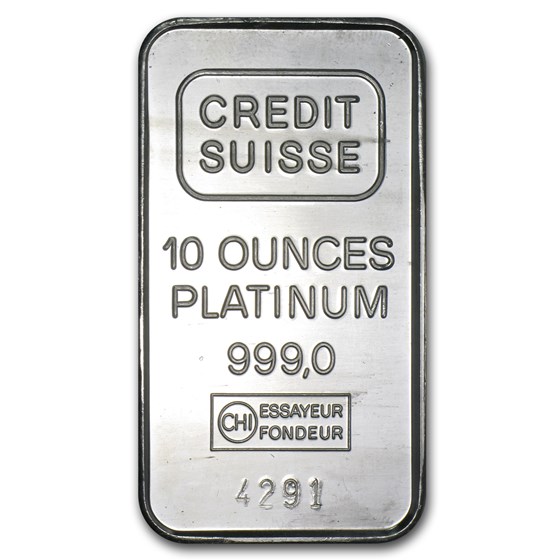 10 oz Platinum Bar - Credit Suisse (.999 Fine, Vintage) 10 oz Platinum Bar - Credit Suisse (.999 Fine, Vintage)