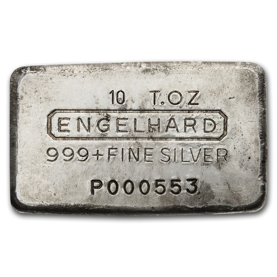 10 oz Silver Bar - Engelhard (6th Gen, "P" Prefix, Cast Poured)