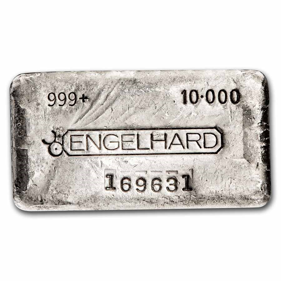 10 oz Silver Bar - Engelhard (Poured, Bull Logo, 5th Series)