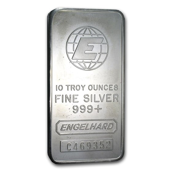 10 oz Silver Bar - Engelhard (Tall, "E" Globe Logo) 10 oz Silver Bar - Engelhard (Tall, "E" Globe Logo)