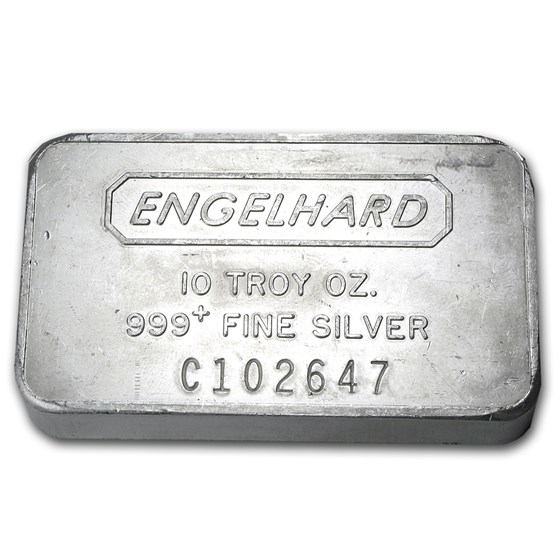 10 oz Silver Bar - Engelhard (Wide-Struck, Frosted Back) 10 oz Silver Bar - Engelhard (Wide-Struck, Frosted Back)