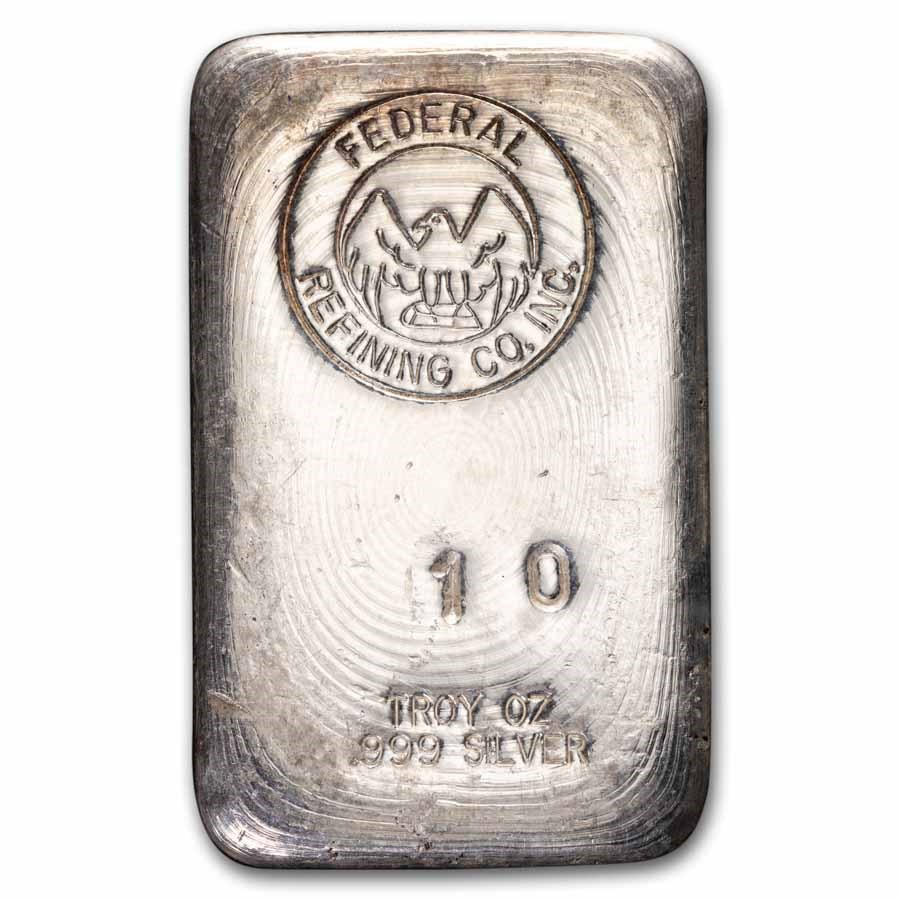 10 oz Silver Bar - Federal Refining Co. Inc. (Vertical)