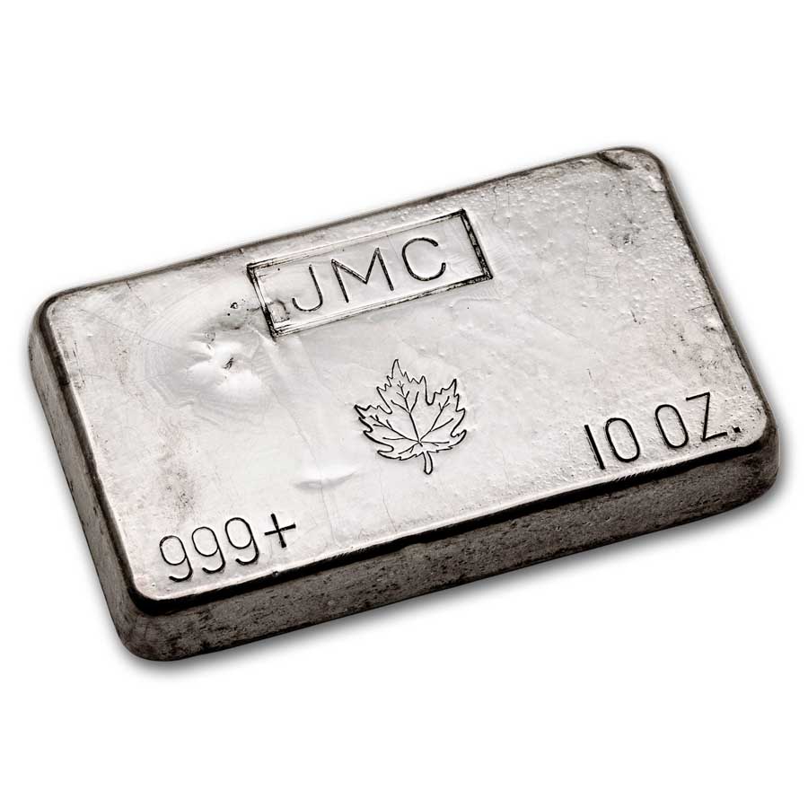 Buy 10 oz Silver Bar - Johnson Matthey Canada (Poured, Maple Leaf