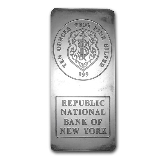 10 oz Silver Bar - Johnson Matthey (Republic National Bank of NY) 10 oz Silver Bar - Johnson Matthey (Republic National Bank of NY)