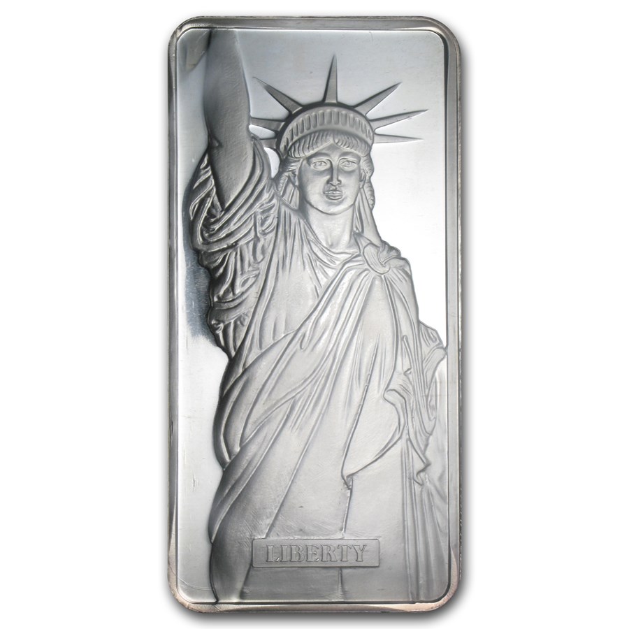 10 oz Silver Bar - Johnson Matthey (Statue of Liberty, MTB)