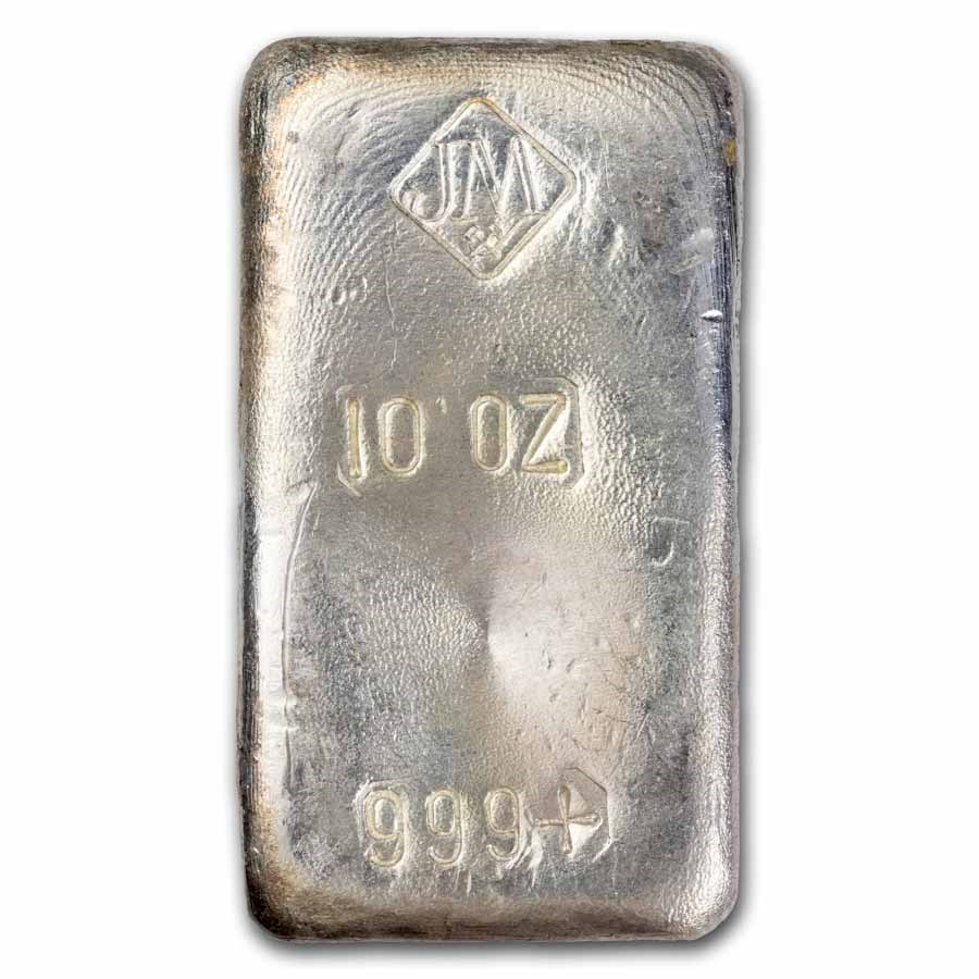 10 oz Silver Bar - Johnson Matthey (Vintage, Poured)