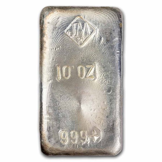 10 oz Silver Bar - Johnson Matthey (Vintage, Poured) 10 oz Silver Bar - Johnson Matthey (Vintage, Poured)